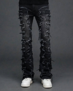 SZ-01 Frayed Stacked Flare — Washed Black