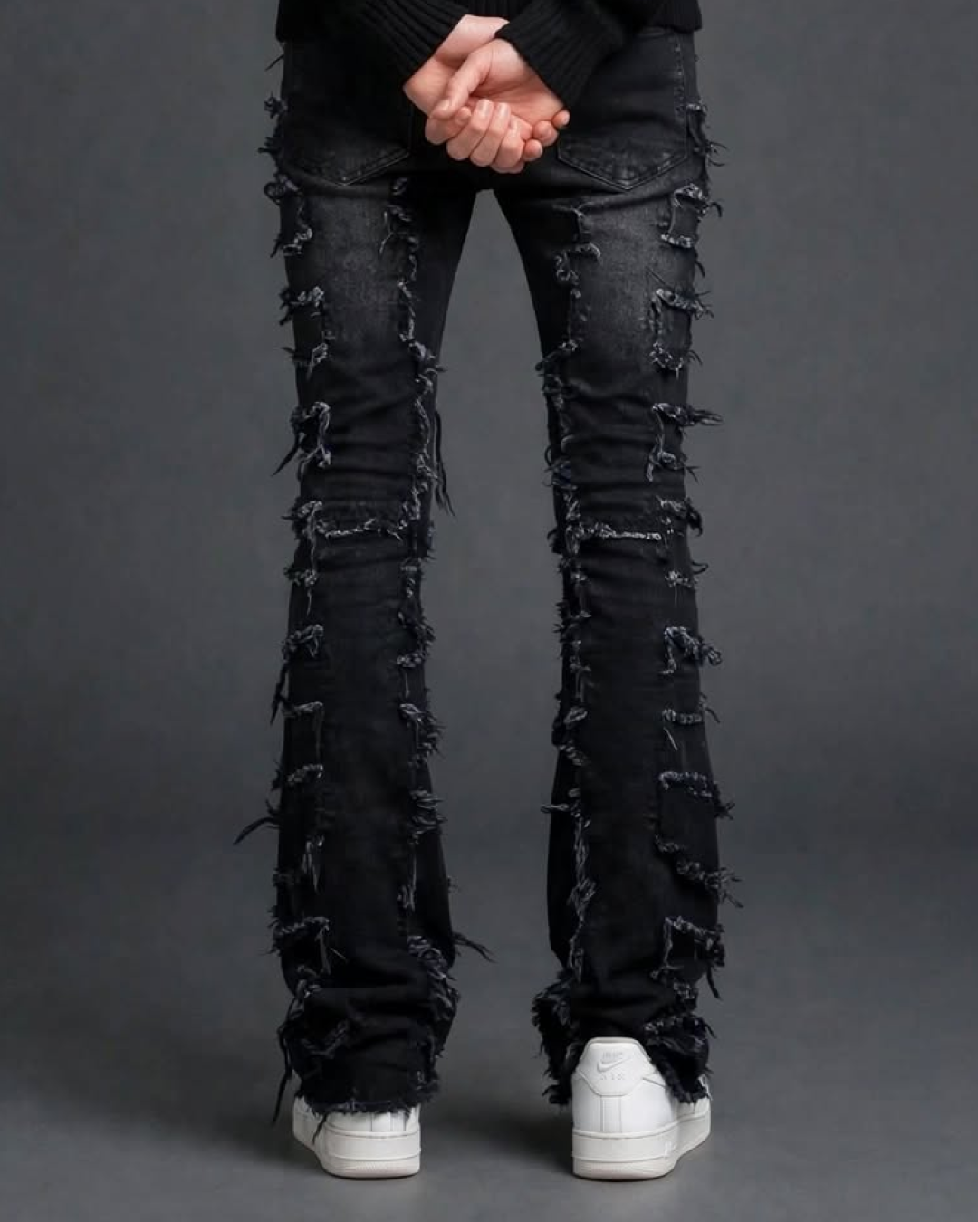 SZ-01 Frayed Stacked Flare — Washed Black