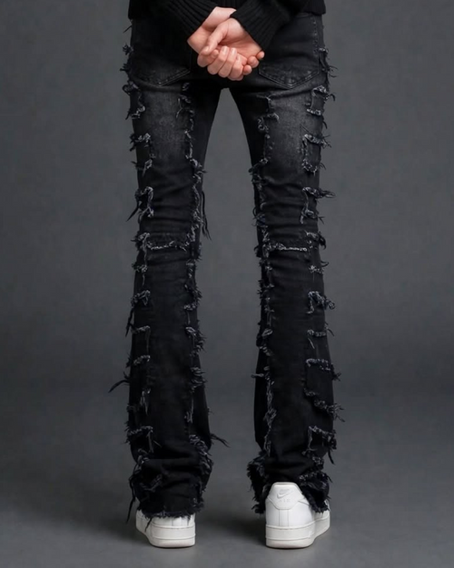 SZ-01 Frayed Stacked Flare — Washed Black