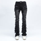 SAZI SZ-01 Frayed Stacked Flare jean in washed black, front view
