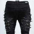 SAZI SZ-01 jean back pocket with tonal star embroidery and black leather patch